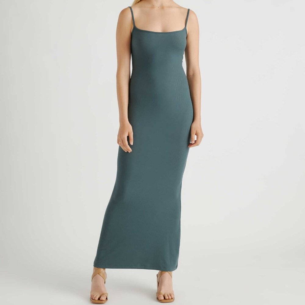 Quince Teal Green Ribbed Maxi Slip Dress
